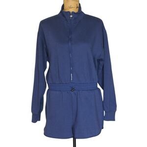 Victoria’s Secret On Point Navy Blue Long Sleeve Zip Shorts Romper Women’s L